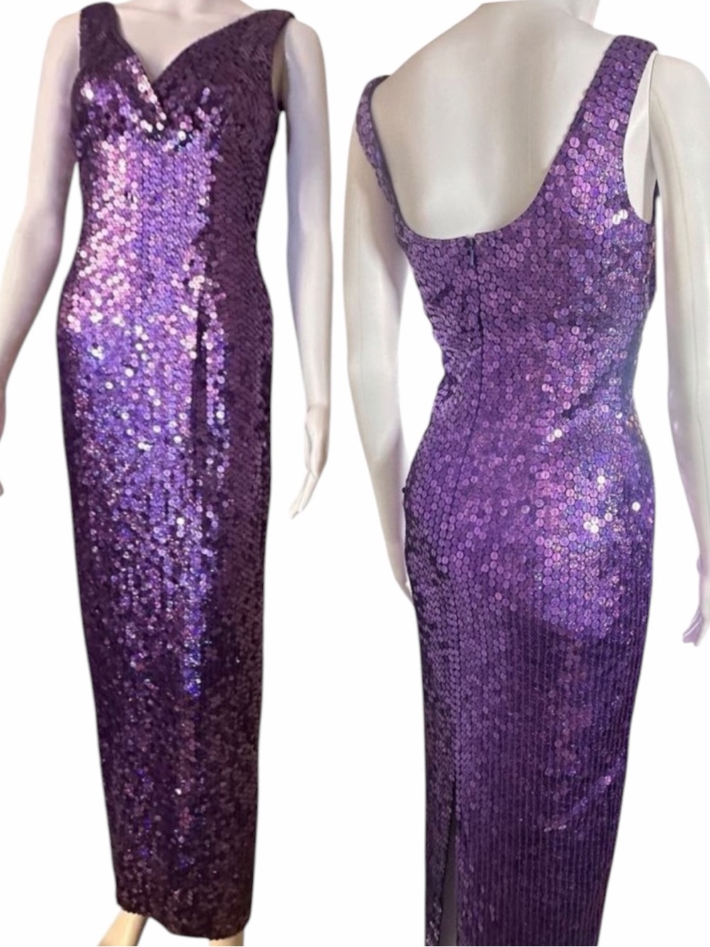 Vintage Papell Boutique Purple Sequin Maxi Gown Dress Size 4